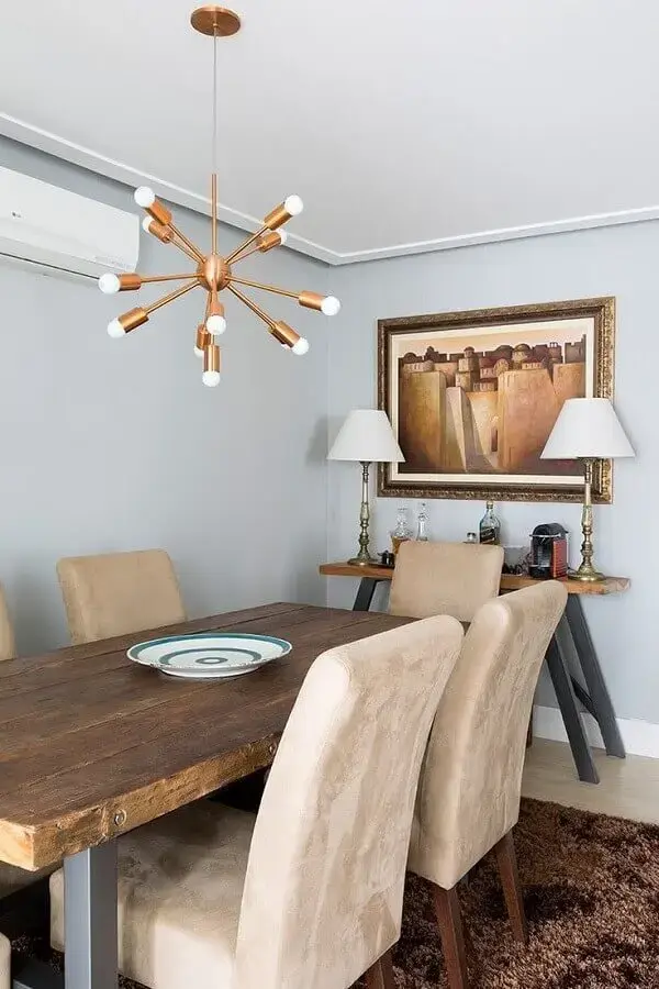 lustre moderno para sala de jantar com mesa rústica Foto Pinterest