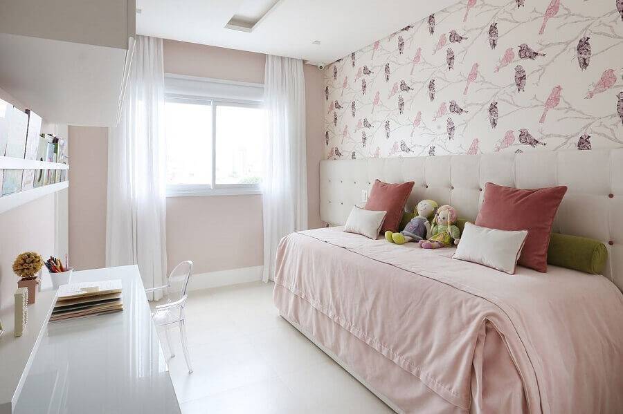 modelos de quarto feminino decorado em branco e rosa claro Foto Renata Popolo
