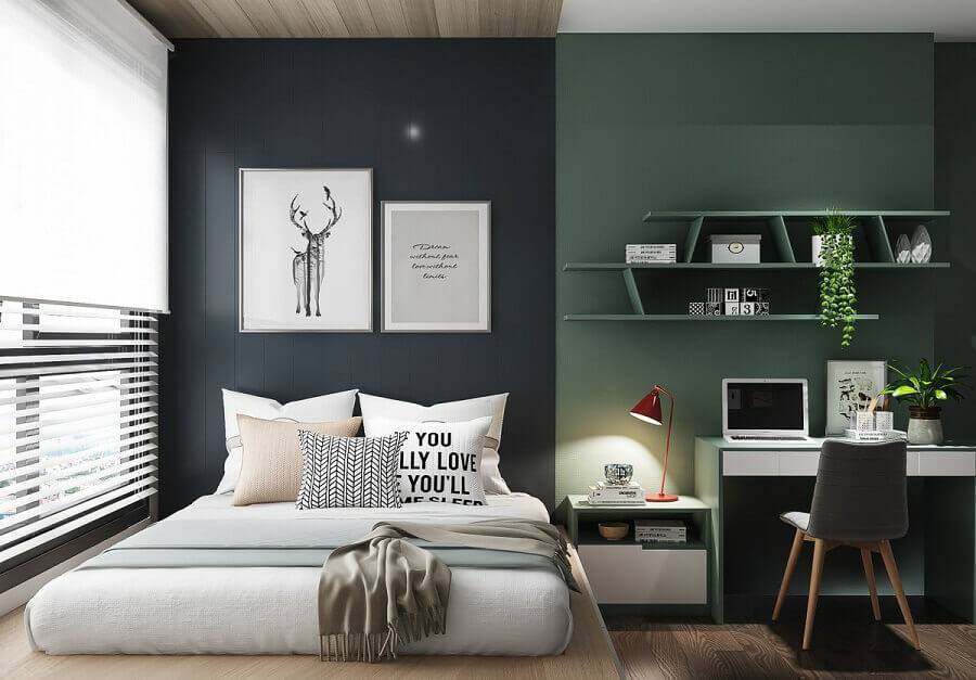 modelos de quarto modernos decorado com parede em duas cores Foto Pinterest