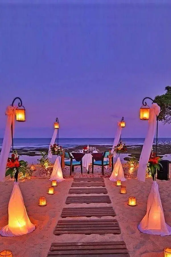 velas para decoração de cerimônia de casamento ao ar livre de noite Foto Wedding Rings