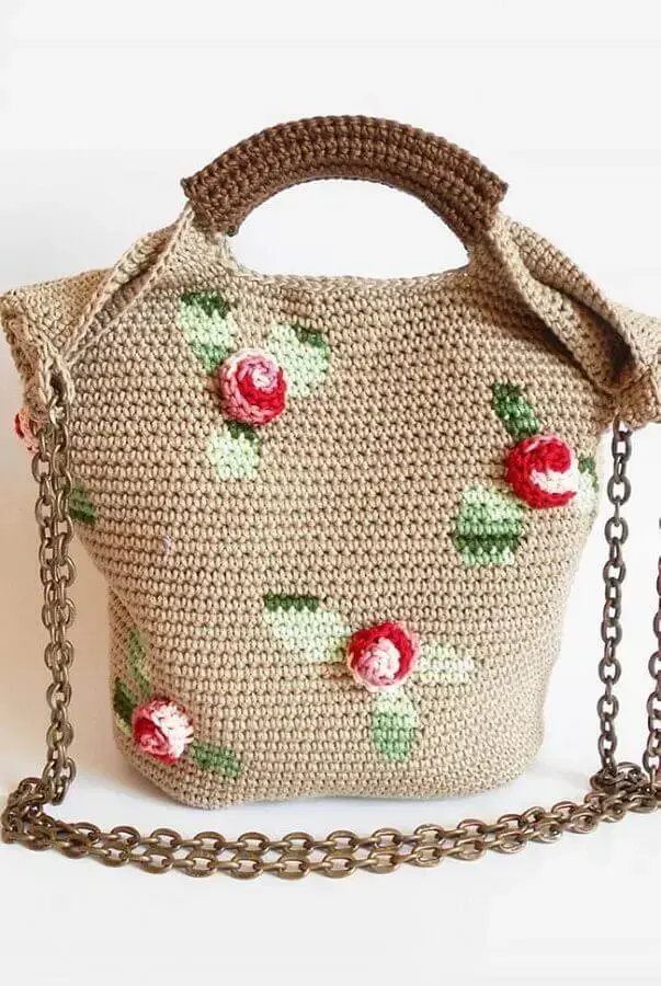 bolsa com rosas de crochê para aplicação Foto Tricot et Couture