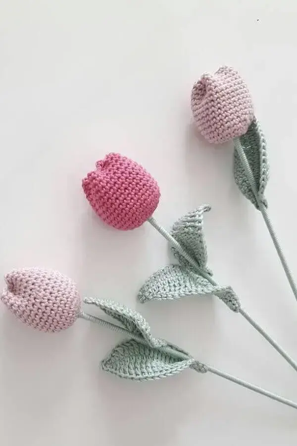 botões de rosas de crochê Foto Webcomunica