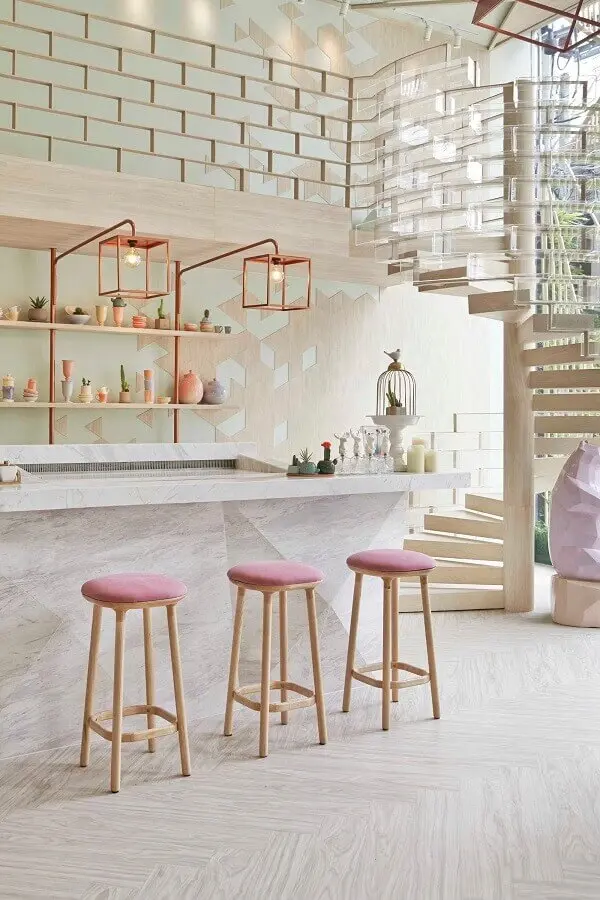 decoração clean para cozinha com pendente cobre rose quadrado Foto We Heart It