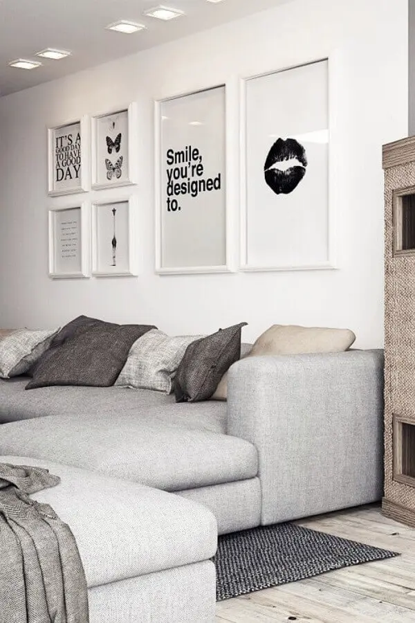 decoração clean para sala de estar com quadros decorativos preto e branco Foto Pinterest