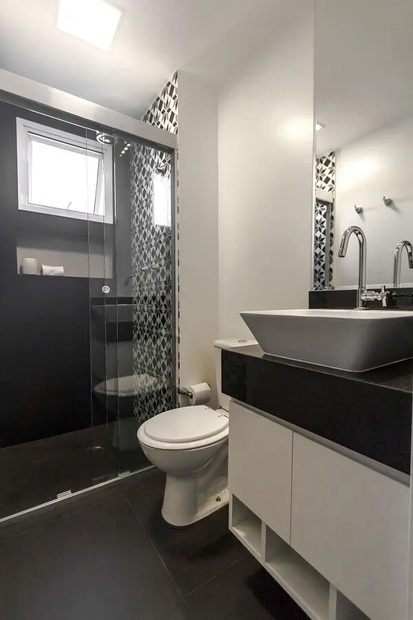 decoração de banheiro de apartamento preto e branco Foto Casa Perferies