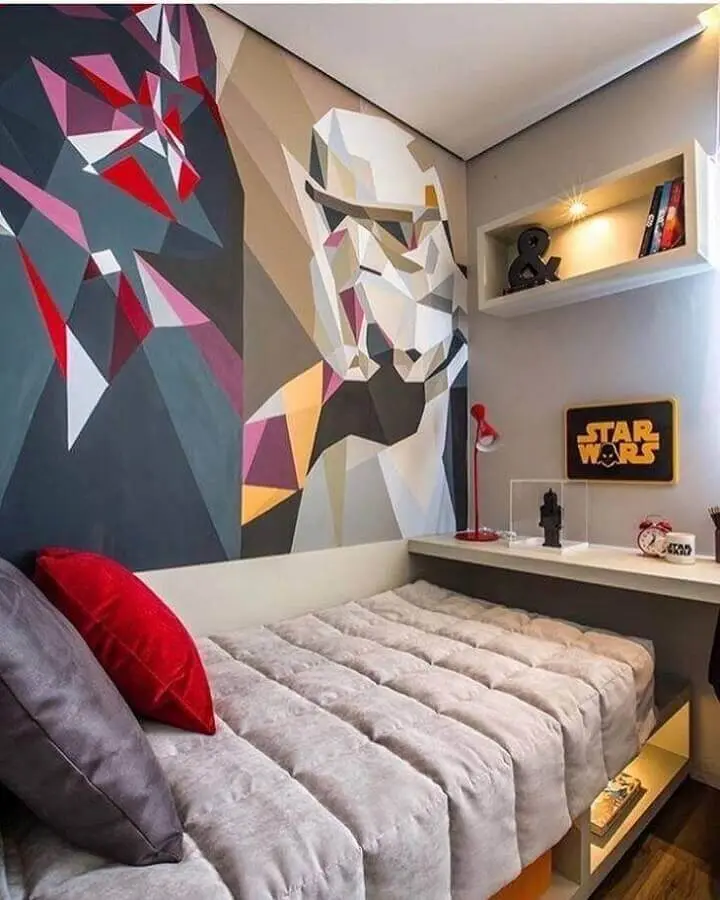 decoração de quarto juvenil masculino com parede colorida Foto Claudia Albertini Arquitetura