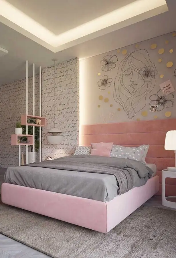 decoração delicada para quarto juvenil feminino branco e rosa Foto Pinterest]