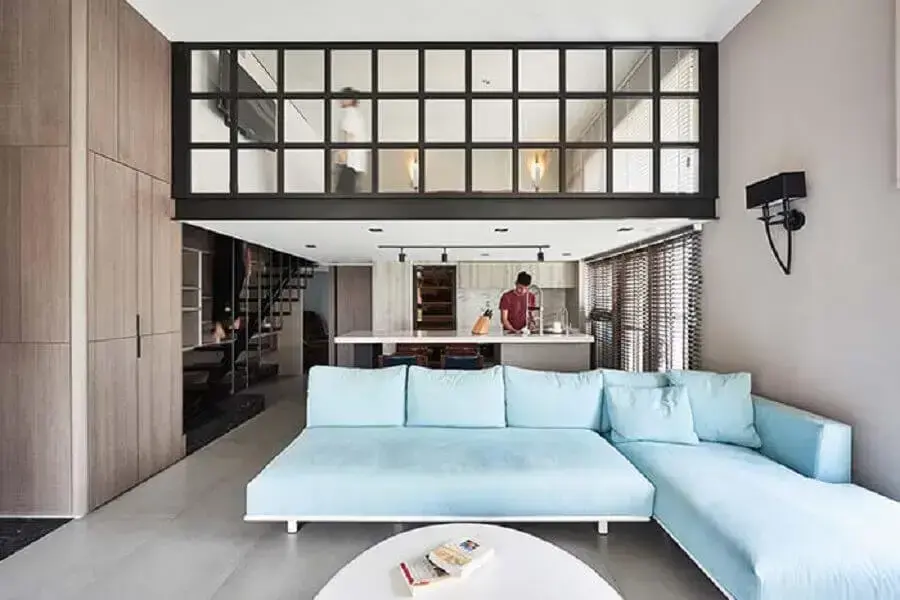 design moderno de sofá com chaise azul Foto iFuun