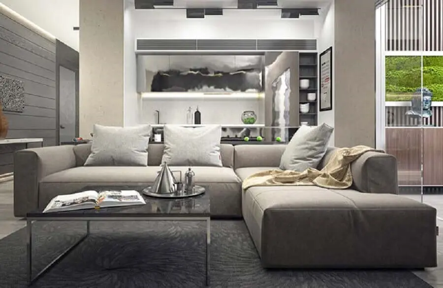 design moderno de sofá de canto cinza Foto Pinterest