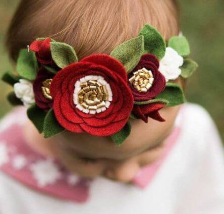 Headband flor de feltro vermelha