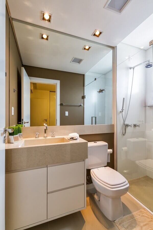 modelo de banheiro de apartamento decorado em tons neutros Foto Decor Alternativa