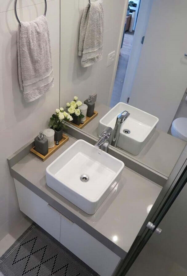 modelos de pia para banheiro pequeno decorado em tons neutros Foto Pinterest