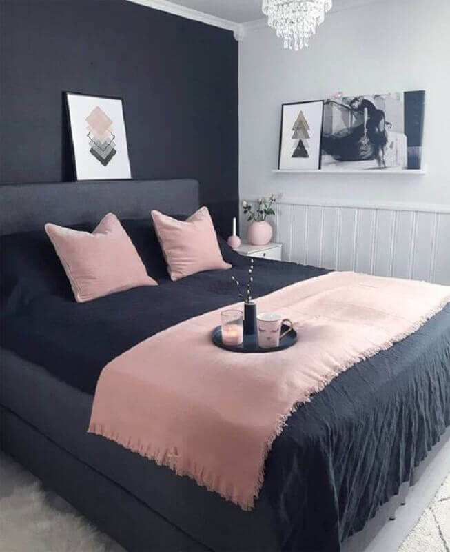 quadros decorativos para quarto de casal cinza e rosa Foto Pinterest