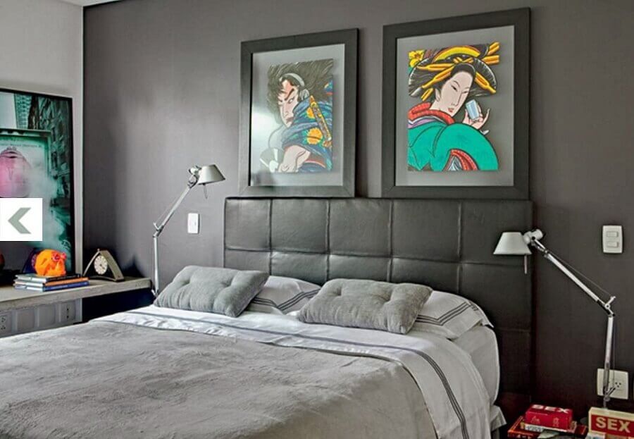 quadros decorativos para quarto de casal com cabeceira de couro Foto SOS Decor