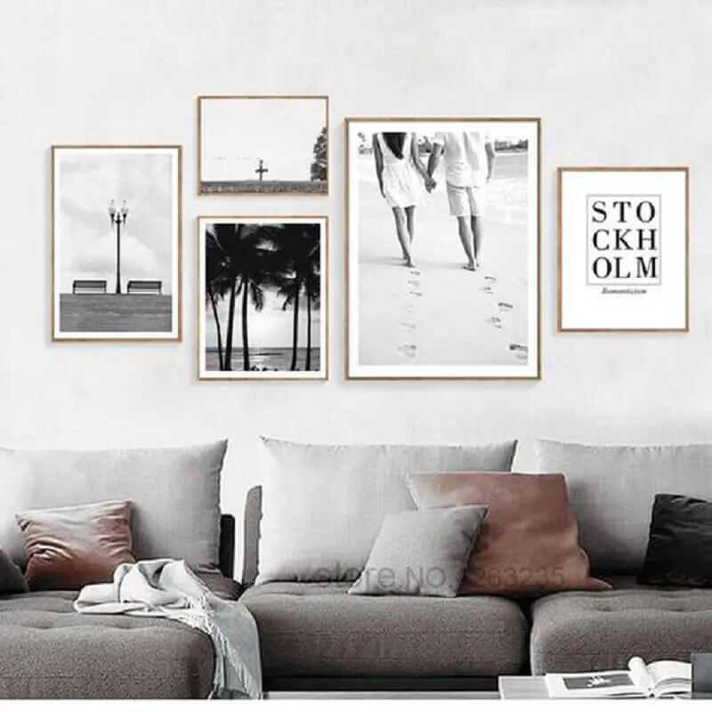 quadros decorativos preto e branco para sala com decoração clean Foto Elleseal