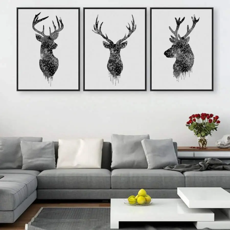 quadros decorativos preto e branco para sala moderna com sofá cinza Foto DHgate