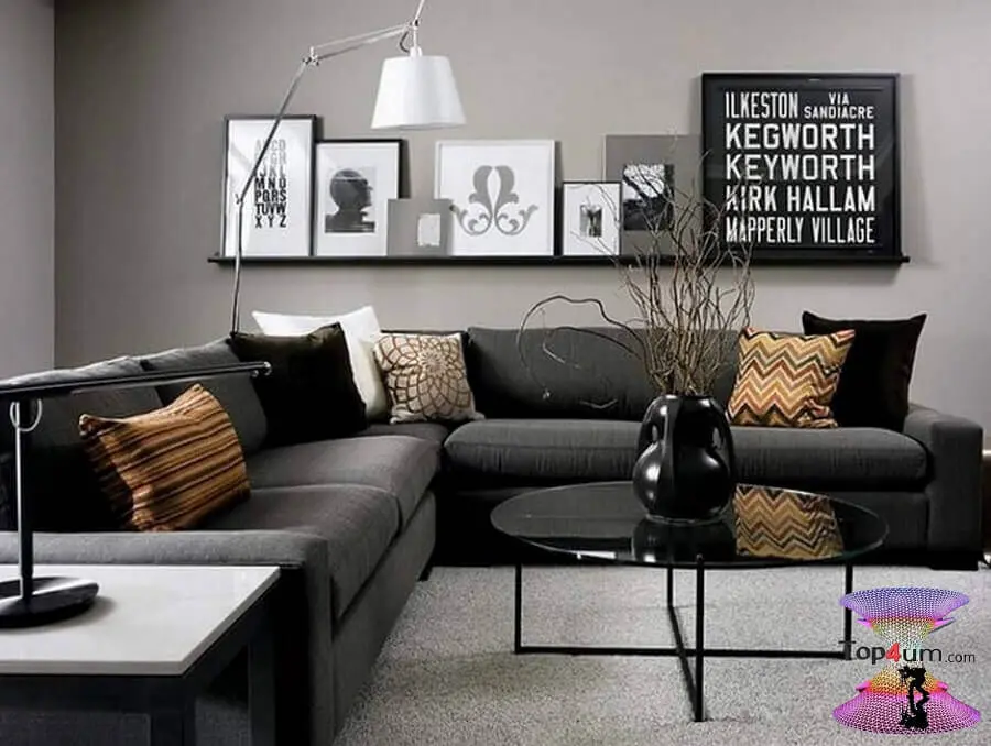 quadros decorativos preto e branco para sala moderna com sofá de canto mo Foto 33Decor
