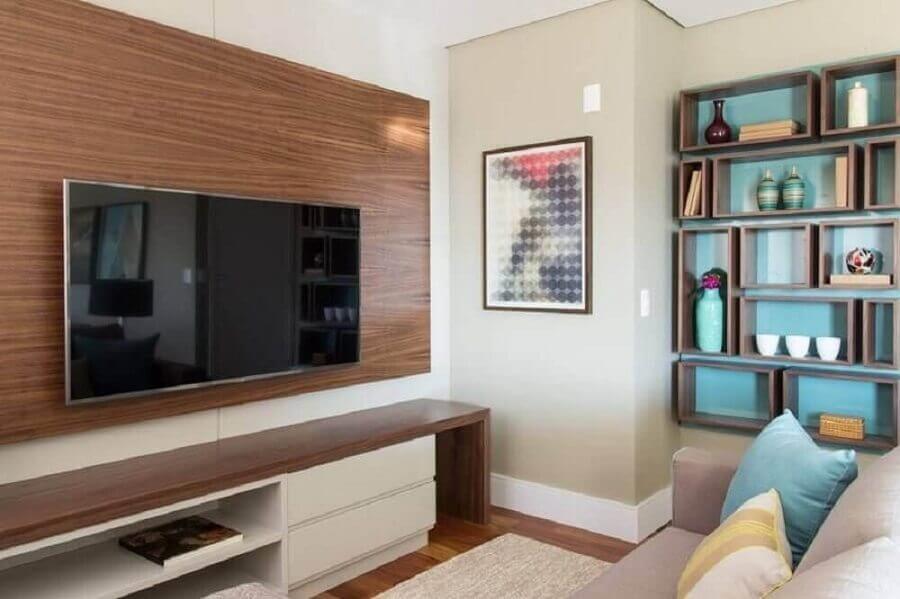 rack com painel para tv para sala pequena decorada Foto Marilia Veiga
