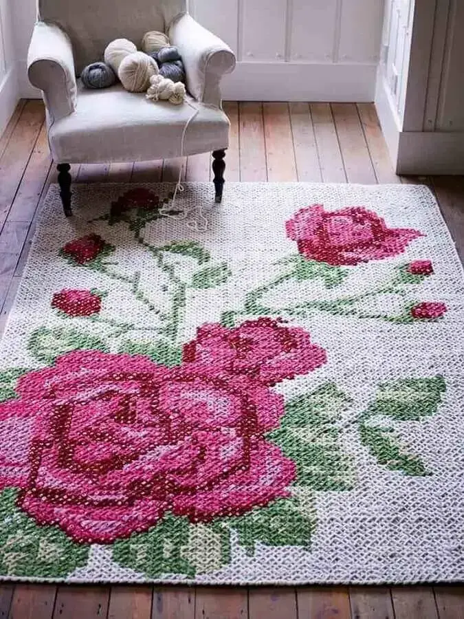 rosa de crochê para tapete Foto Restauro e Restyling