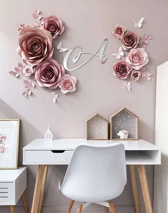 rosas de papel - decoração de parede com rosas de papel 