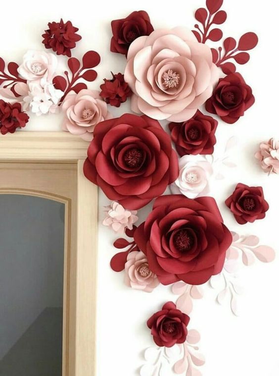 rosas de papel - rosas de papel em parede 