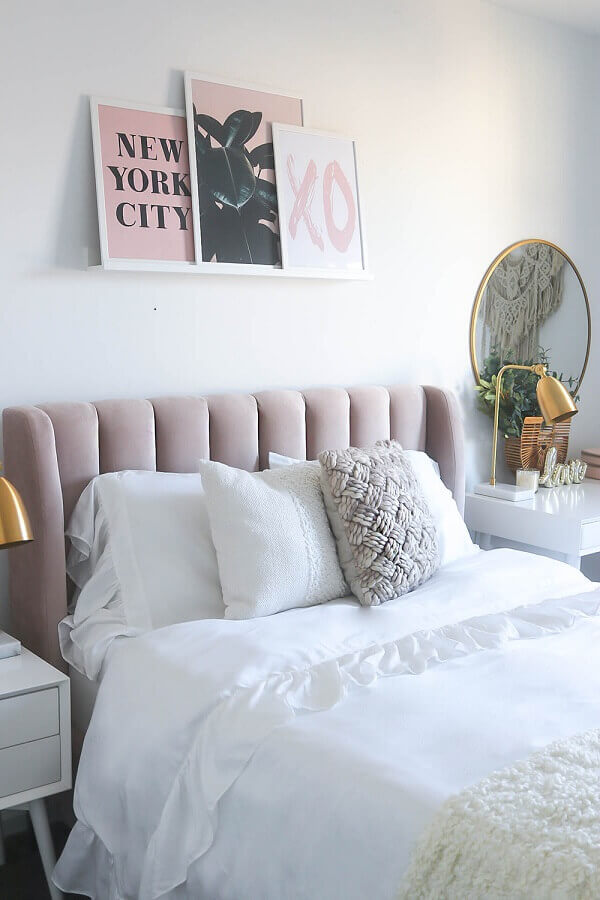 trio de quadros para quarto de casal branco e rosa Foto Blog da Daiane