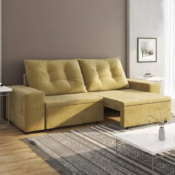 Modelo de sofá retrátil amarelo para sala de estar