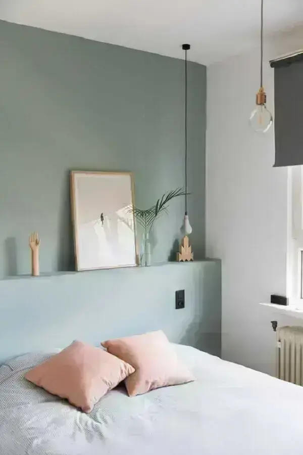 cor de parede verde claro para decoração de quarto minimalista Histórias de Casa