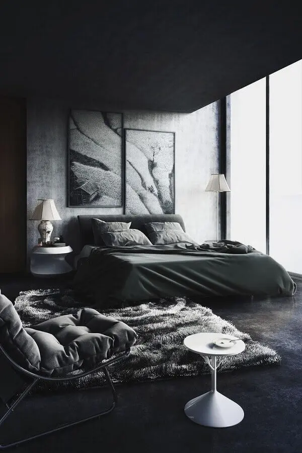 cor preta e cinza para decoração de quarto moderno Foto Onechitecture