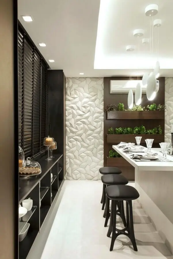 cor preta para decoração de cozinha com revestimento 3d Foto Decor Salteado
