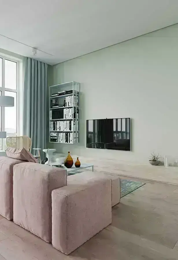 decoração minimalista para sala com parede verde água Foto Home Design Decor