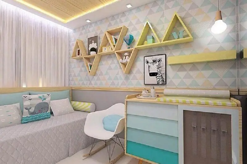 decoração moderna com papel de parede para quarto de bebê Foto Lara Sousa Arquiteta