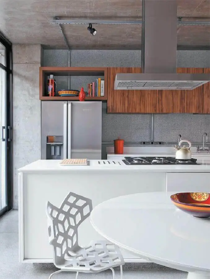 decoração moderna para cozinha com cooktop em ilha branca Foto Studio Mira Arquitetura