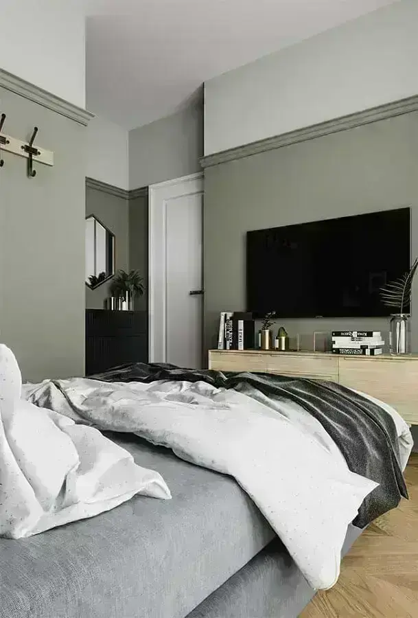 decoração moderna para quarto de casal com parede verde Foto Ideas Decor