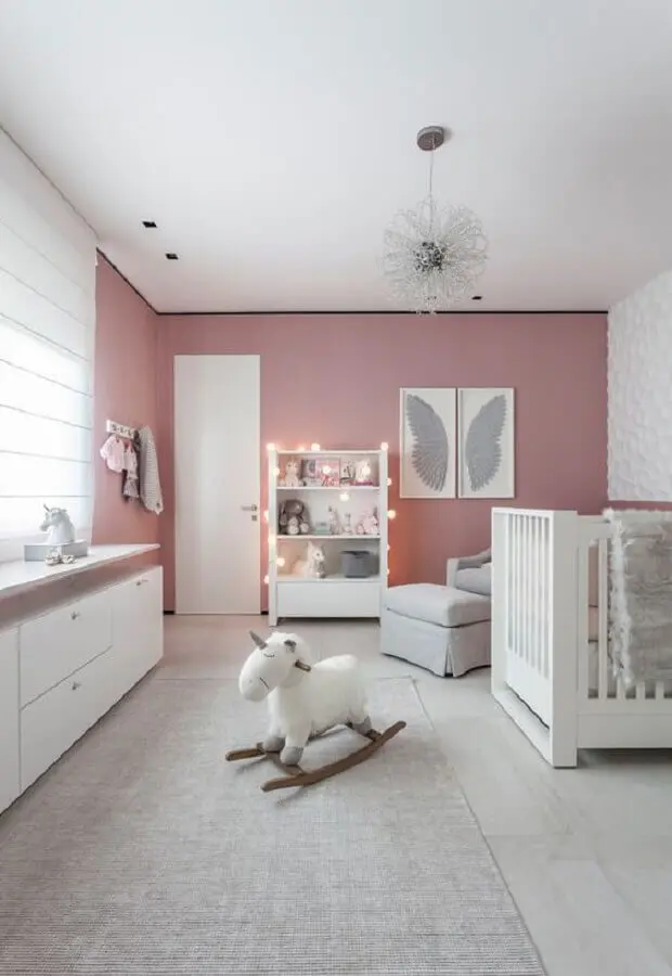 decoração para quarto de bebê branco e rosa Foto Ideias Decor