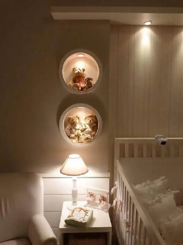 Nicho redondo com led pra decoração de quarto de bebê