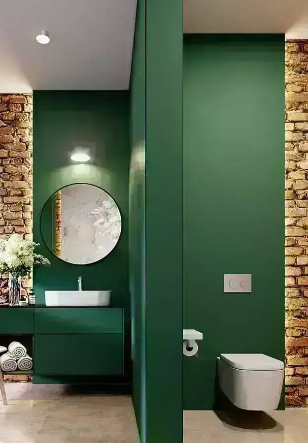 parede verde para decoração de banheiro planejado Foto Casa com Moda