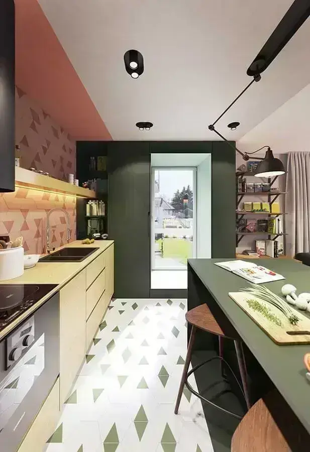 parede verde para decoração de cozinha planejada Foto Pinterest