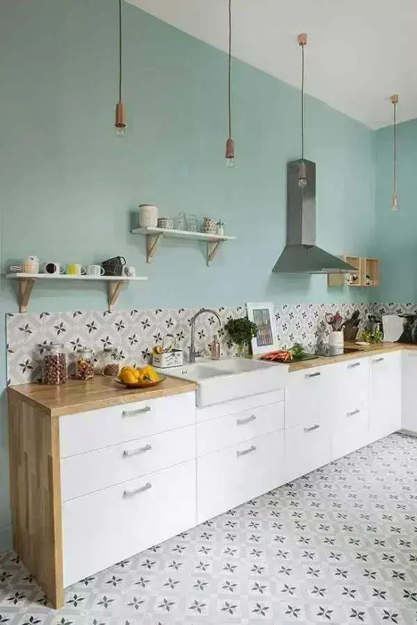 parede verde para decoração de cozinha planejada simples Foto Homedit