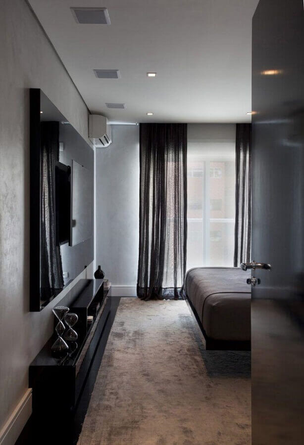 quarto moderno decorado na cor preta Foto Marcelo Rosset Arquitetura