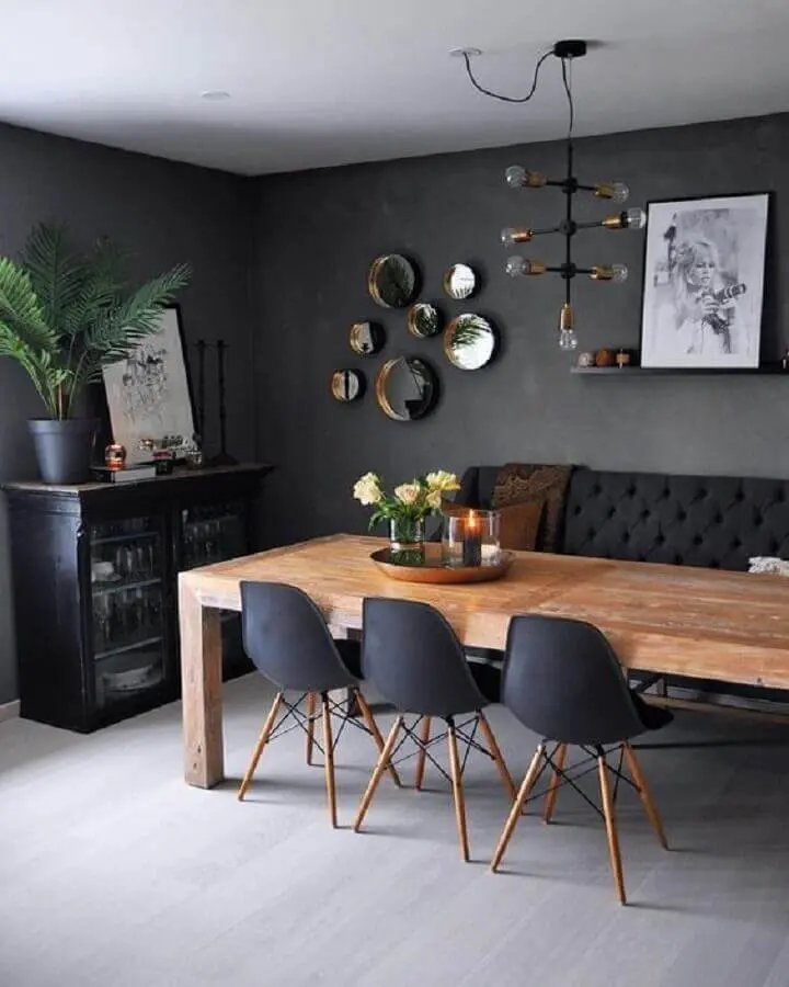 sala de jantar rústica decorada na cor preta Foto Revestindo a Casa