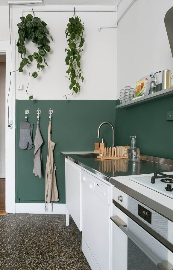 tinta verde para parede de cozinha simples Foto Reformar sem Quebrar