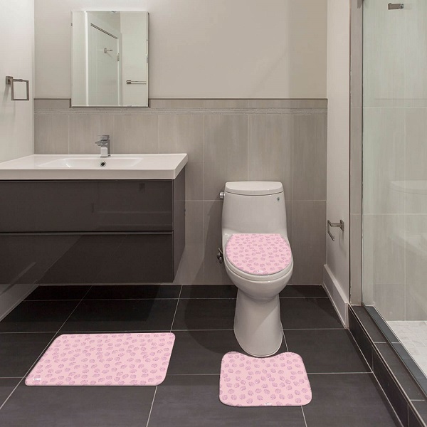 Banheiro rosa e cinza jogo de banheiro