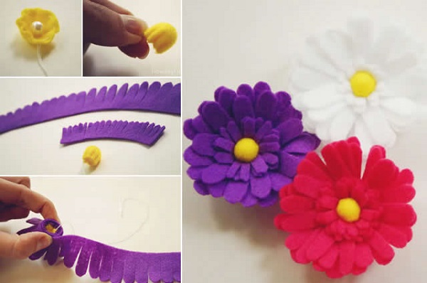 O chaveiro de feltro flor pode ser feito de diferentes cores