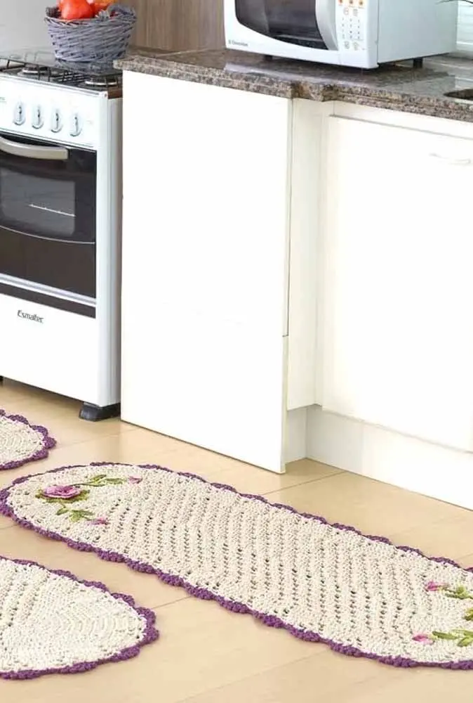 Jogo tapete croch cozinha simples oval