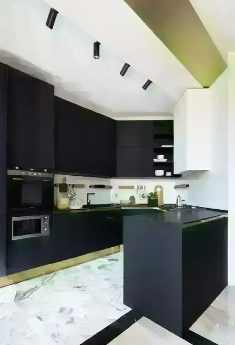 armário de cozinha preto planejado com acabamento fosco Foto Casinha Colorida