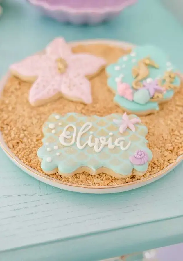 biscoitos personalizados para decoração festa sereia Foto Ideias Decor