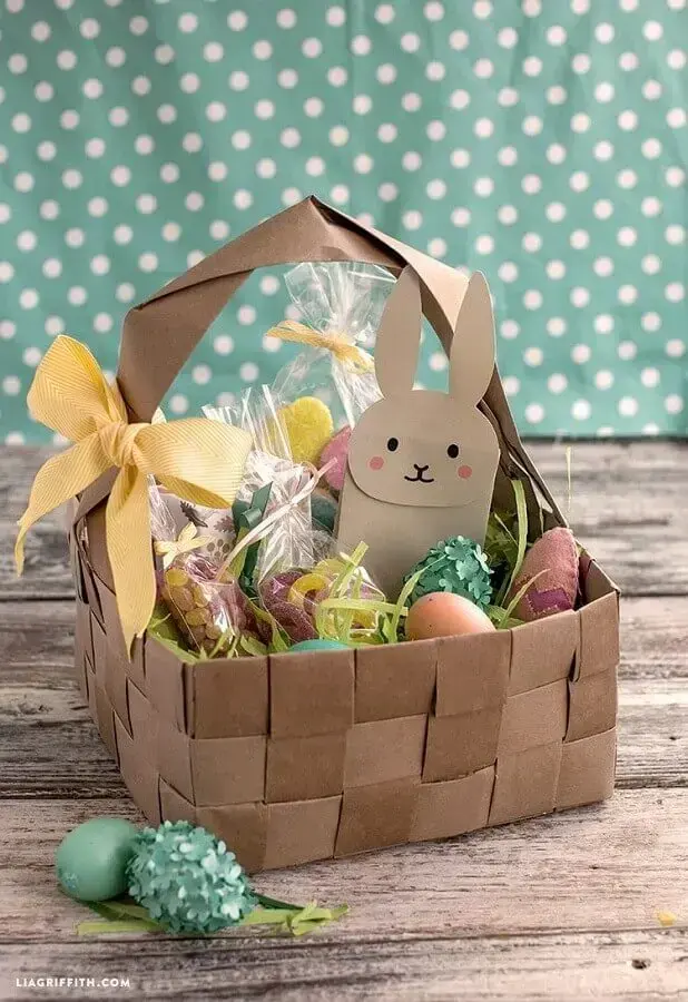 Easter basket decorated with eggs and paper bunny Photo My Amazing Thing