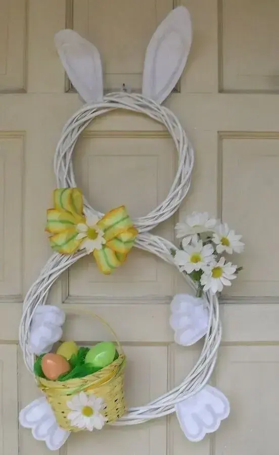 white bunny decorated as Easter decorations for door Photo Decoration and Art