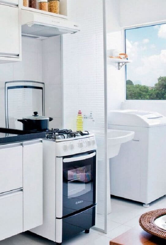 cozinha com lavanderia simples toda branca Foto Pinterest
